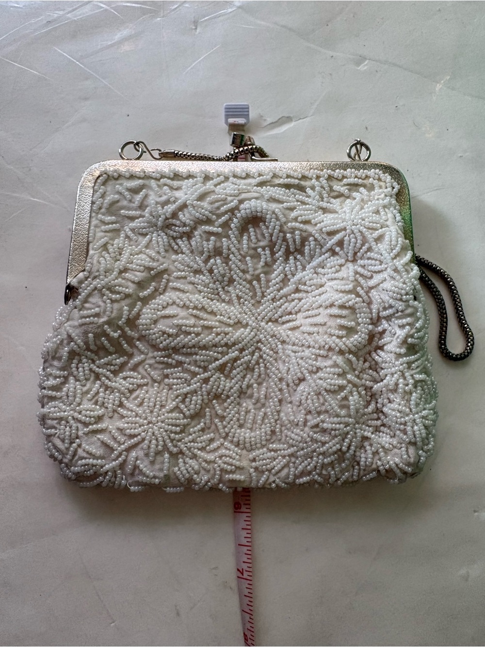 Vintage Ivory White Beaded Evening Clutch - made in hong king